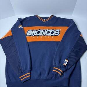 Vintage Denver Broncos NFL Navy Blue Orange Spell Out Sweatshirt